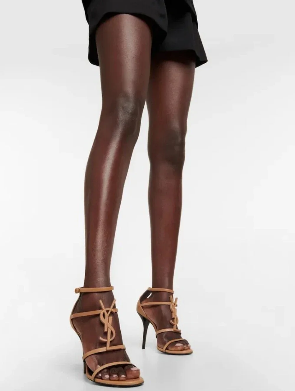 SAINT LAURENT Cassandra High Heel Sandals Gold Brown EU 38 US 8 Org $1,350 - Picture 2 of 16